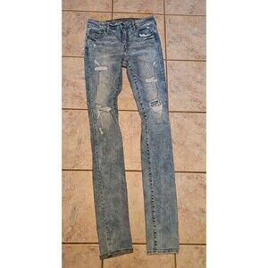 American Eagle Young Money Destroyed Jeans 32 X 34 Tall Stacked Skinny Distress